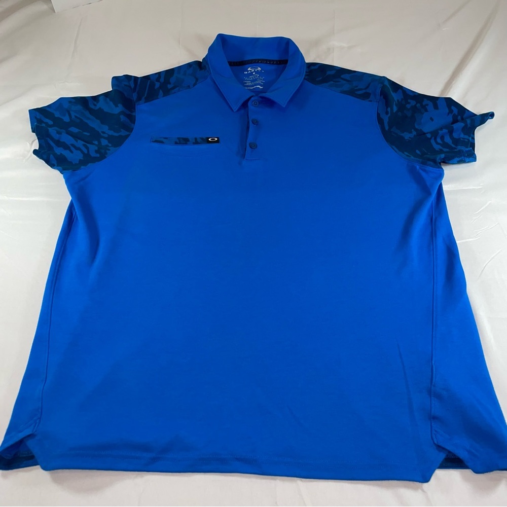 Oakley Vibrant Blue Polo with Patterned Sleeves
